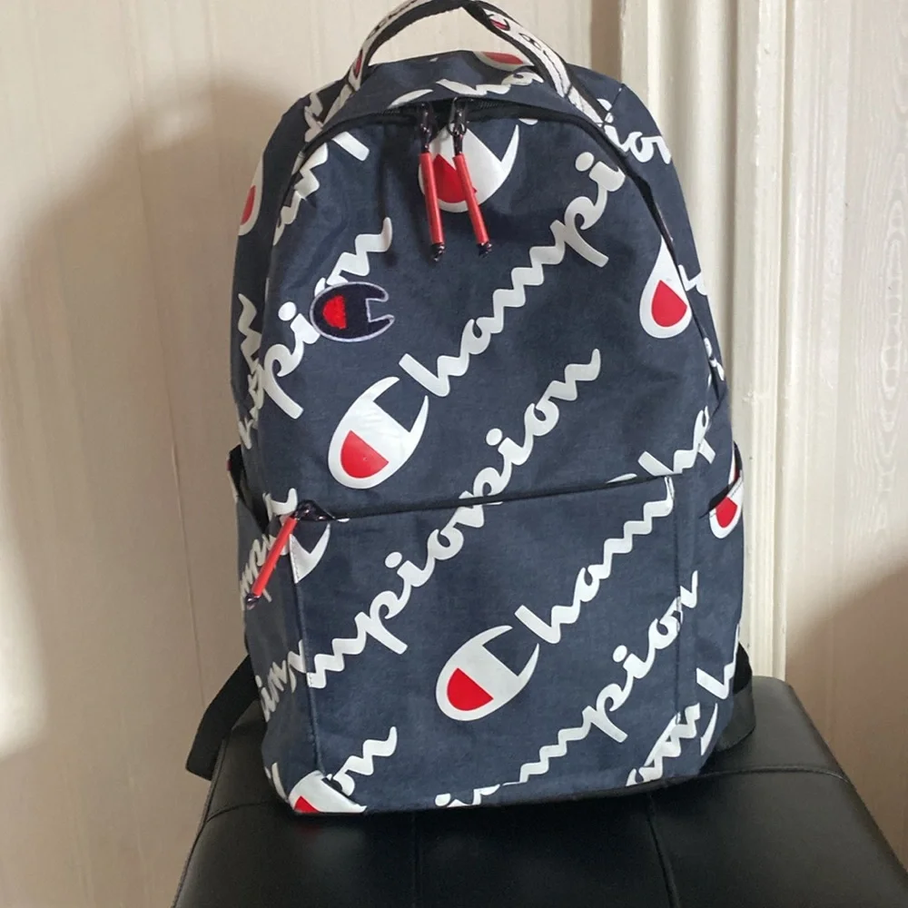 Champion blue,navy Travel Backpack,work bag, with Red Accents